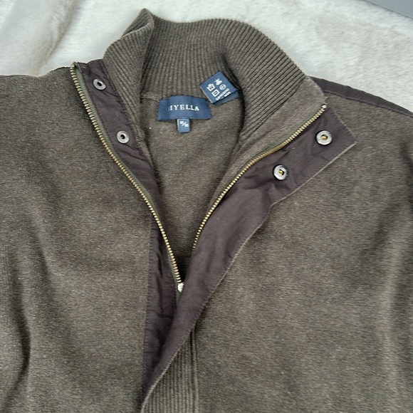 Viyella Men Cardigan Sweater cotton Mock Neck zip and button green brown trim - Picture 11 of 14